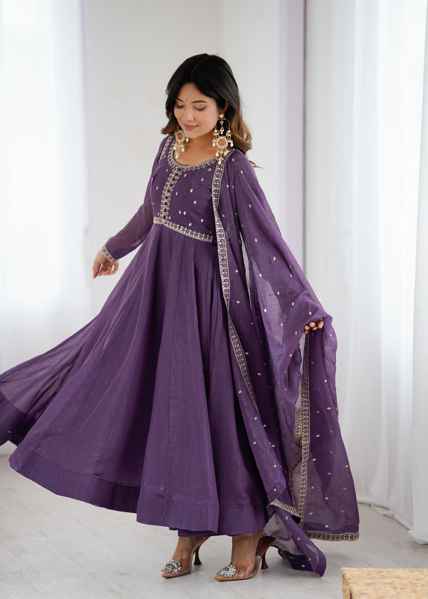 Purple Silk Anarkali Suit - Party Wear Salwar Kameez