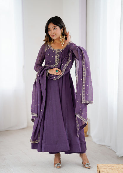 Purple Silk Anarkali Suit - Party Wear Salwar Kameez