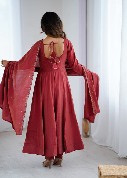 Maroon Roman Shimmer Chanderi Silk Salwar Suit Party Wear for Women