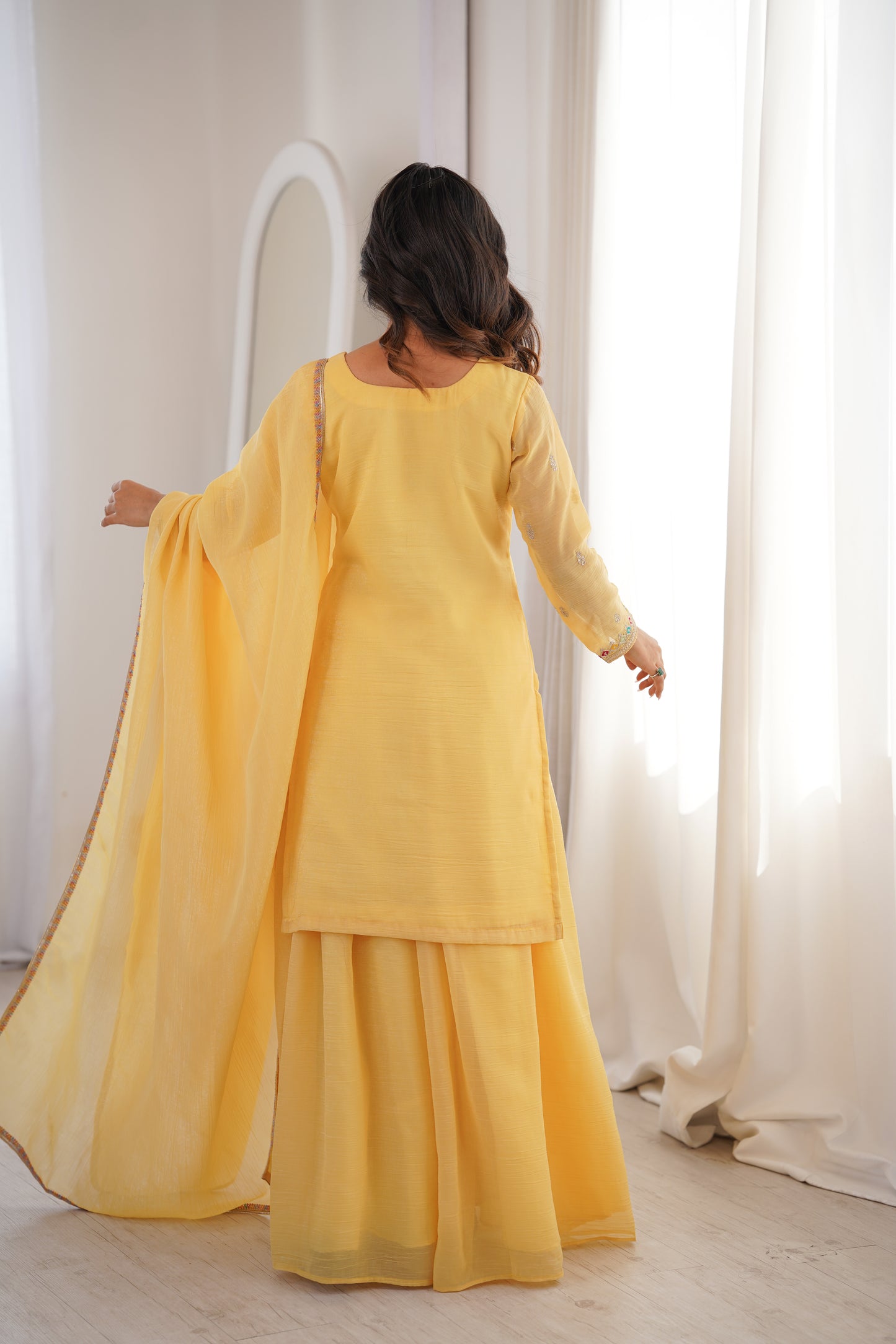 Pakistani Suit Party Wear Sharara Set in Soft Crunchy Silk