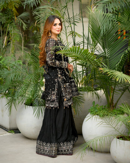 Party Wear Georgette Plazzo Suit Set with Heavy Embroidery