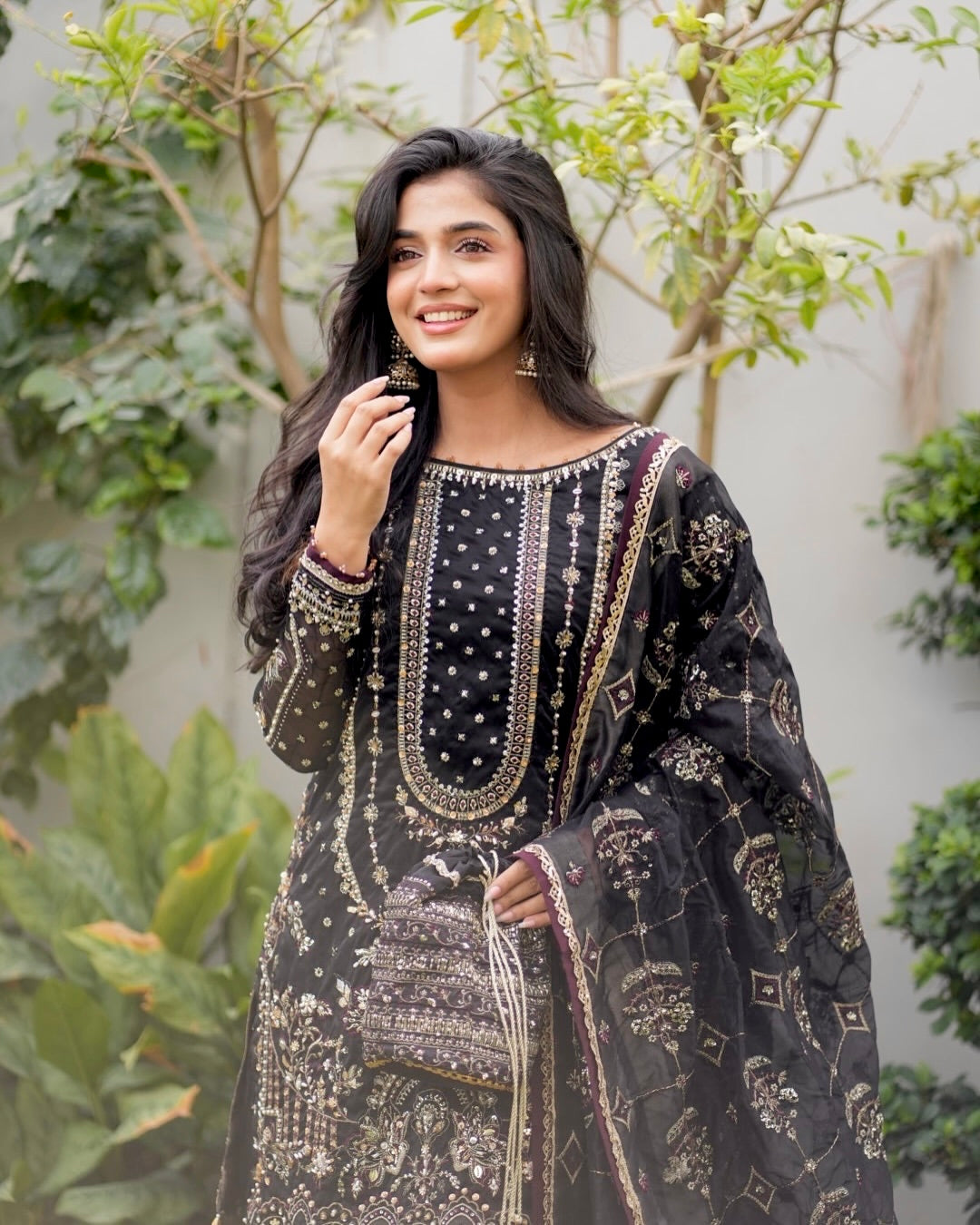 Party Wear Georgette Plazzo Suit Set with Heavy Embroidery