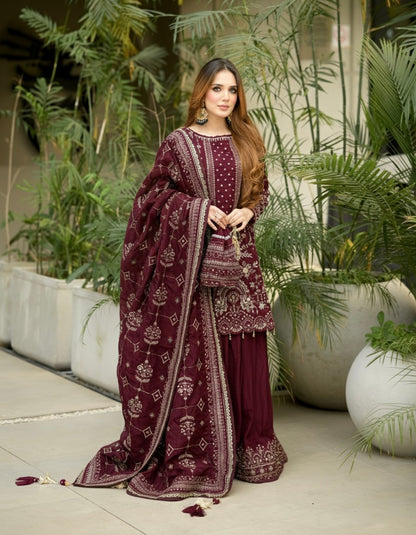 Party Wear Georgette Plazzo Suit Set with Heavy Embroidery