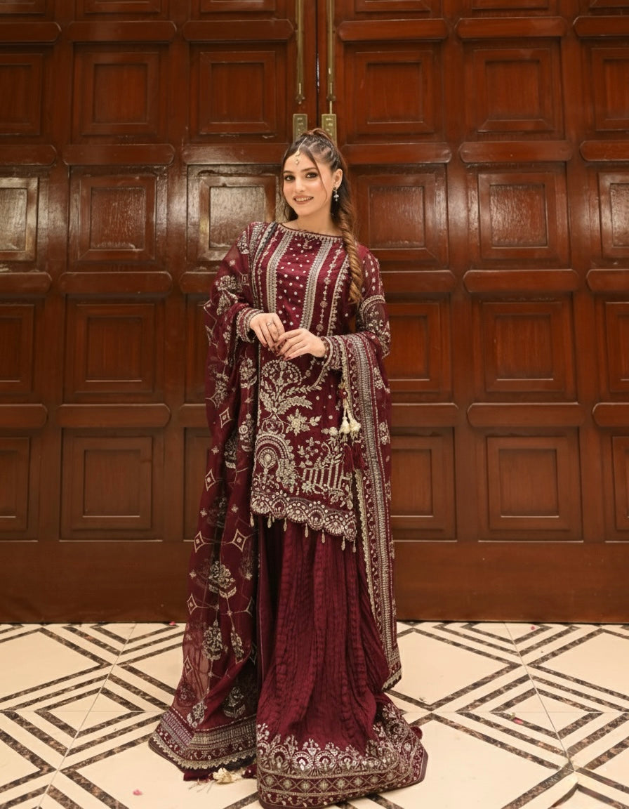 Party Wear Georgette Plazzo Suit Set with Heavy Embroidery
