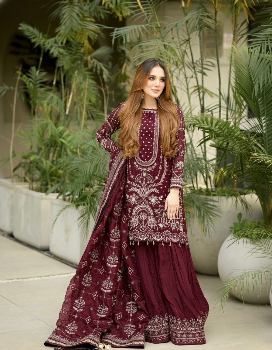 Party Wear Georgette Plazzo Suit Set with Heavy Embroidery