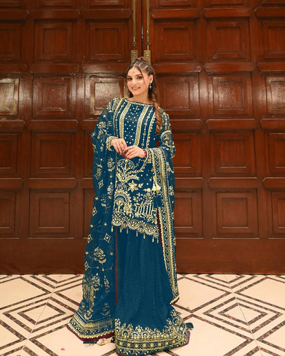 Party Wear Georgette Plazzo Suit Set with Heavy Embroidery