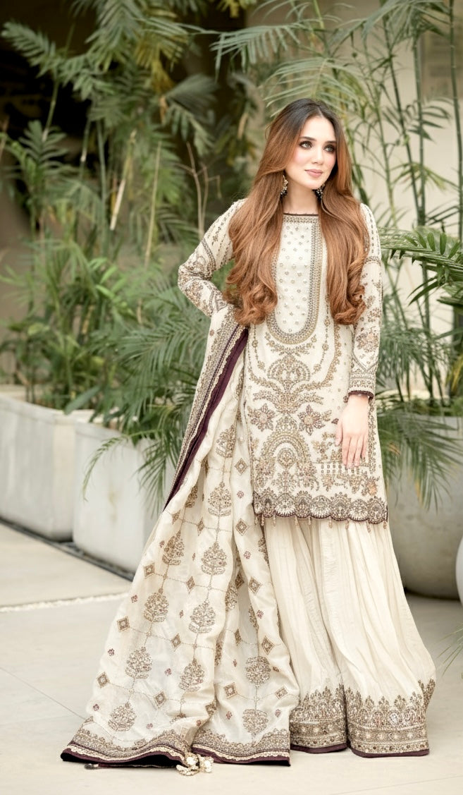 Party Wear Georgette Plazzo Suit Set with Heavy Embroidery