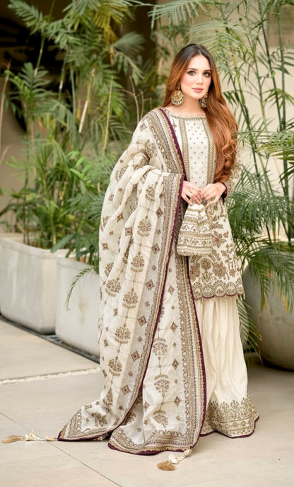 Party Wear Georgette Plazzo Suit Set with Heavy Embroidery