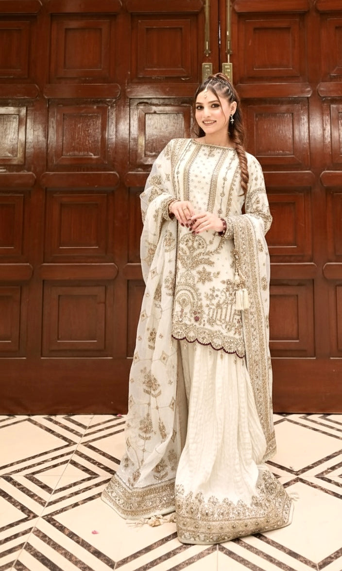Party Wear Georgette Plazzo Suit Set with Heavy Embroidery