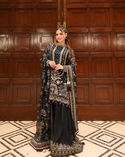 Party Wear Georgette Plazzo Suit Set with Heavy Embroidery