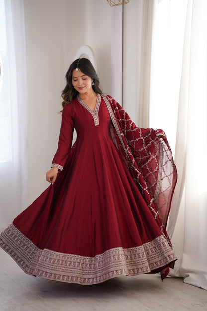 Wine Pink Blooming Silk Anarkali Suit for Wedding Party Wear