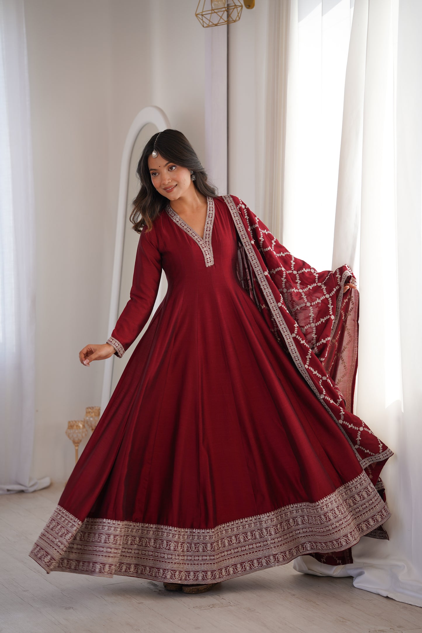 Wine Pink Blooming Silk Anarkali Suit for Wedding Party Wear
