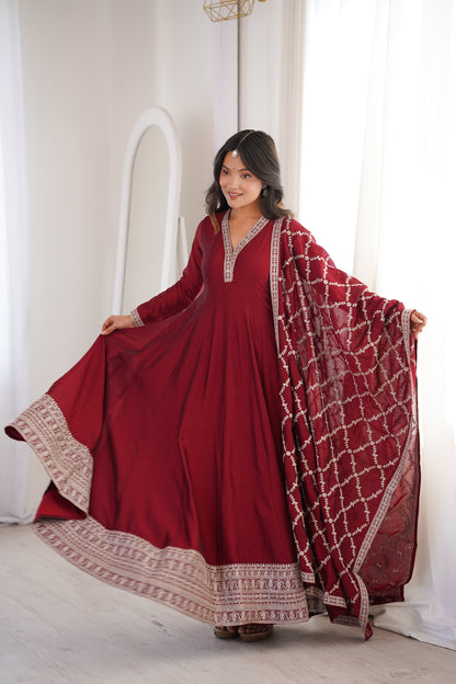 Wine Pink Blooming Silk Anarkali Suit for Wedding Party Wear