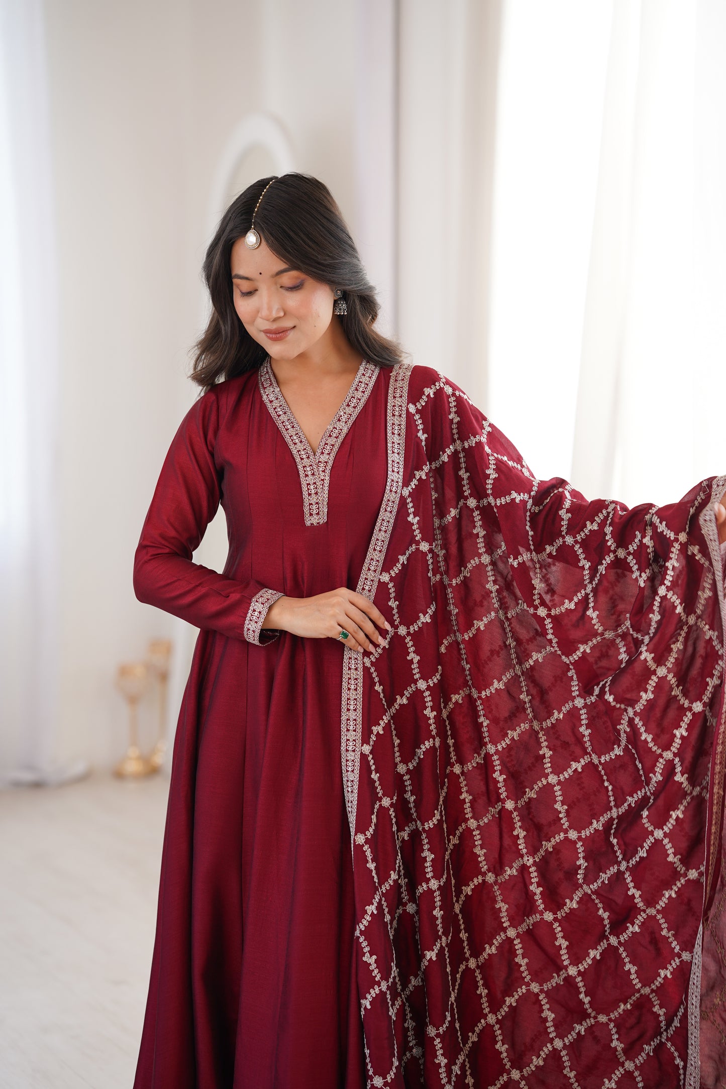 Wine Pink Blooming Silk Anarkali Suit for Wedding Party Wear
