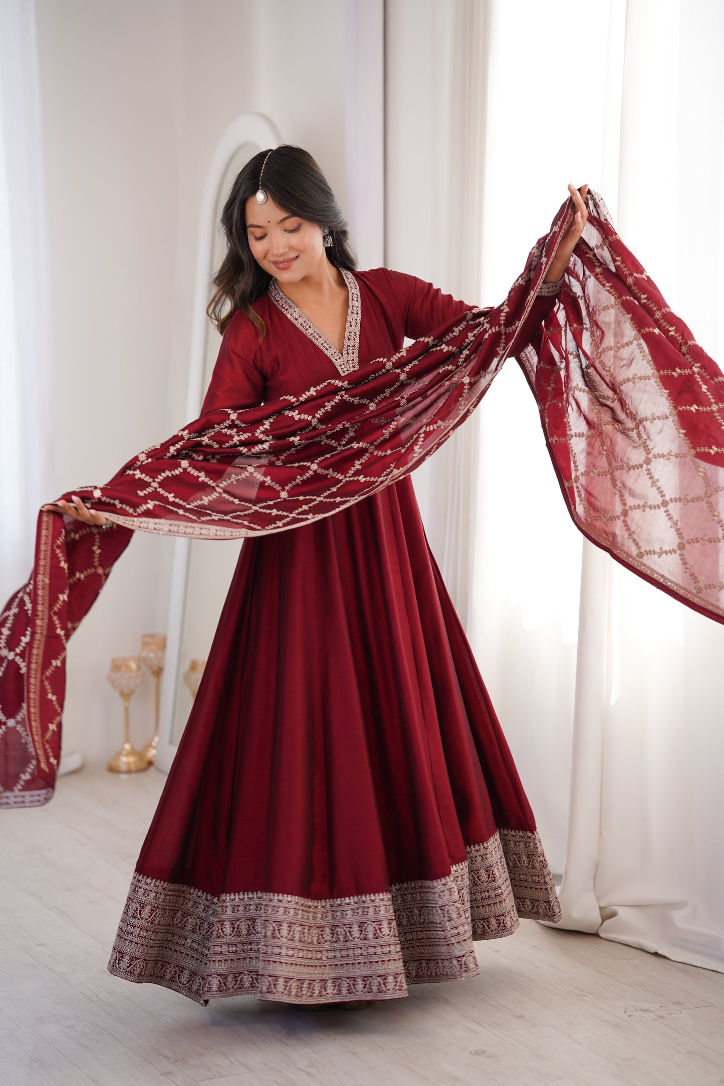 Wine Pink Blooming Silk Anarkali Suit for Wedding Party Wear