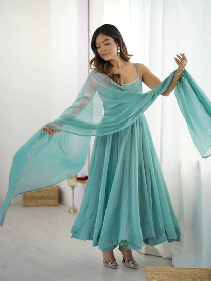 Sparkling Silk Anarkali Salwar Kameez Suit with Dupatta
