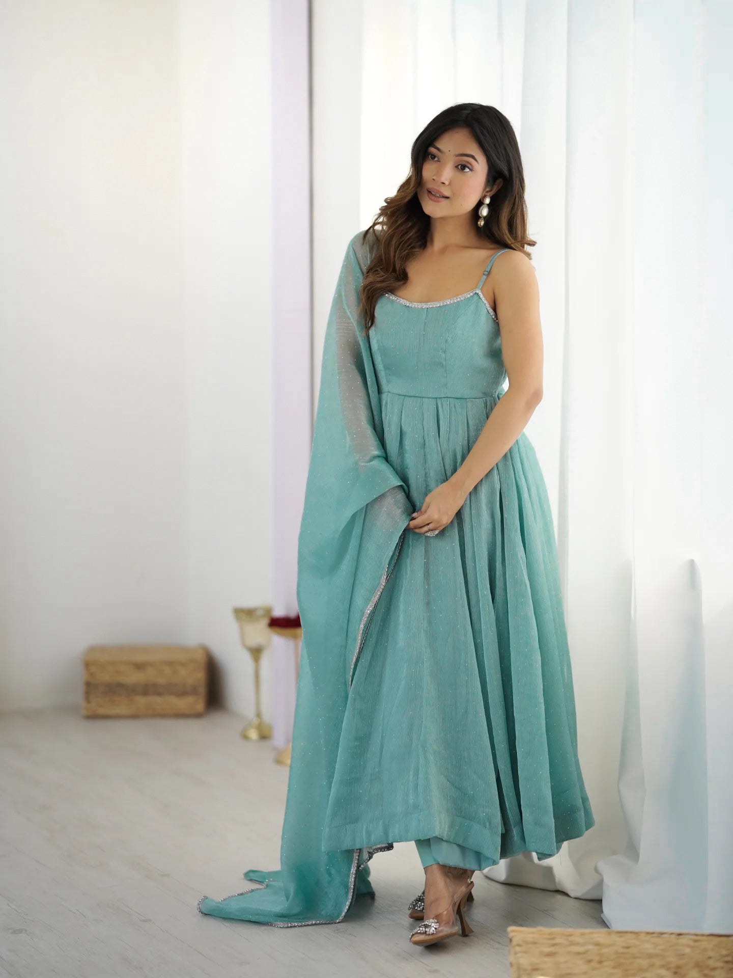 Sparkling Silk Anarkali Salwar Kameez Suit with Dupatta