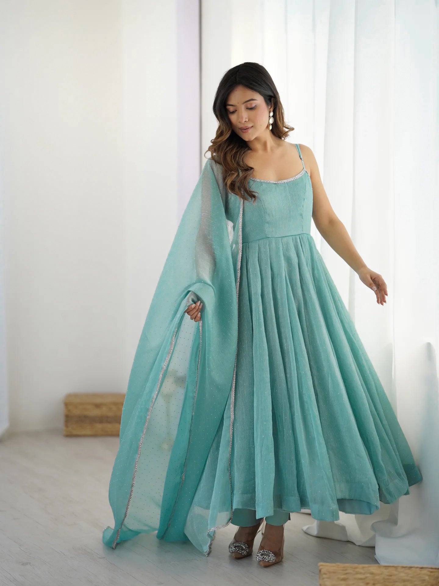 Sparkling Silk Anarkali Salwar Kameez Suit with Dupatta