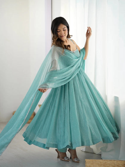 Sparkling Silk Anarkali Salwar Kameez Suit with Dupatta