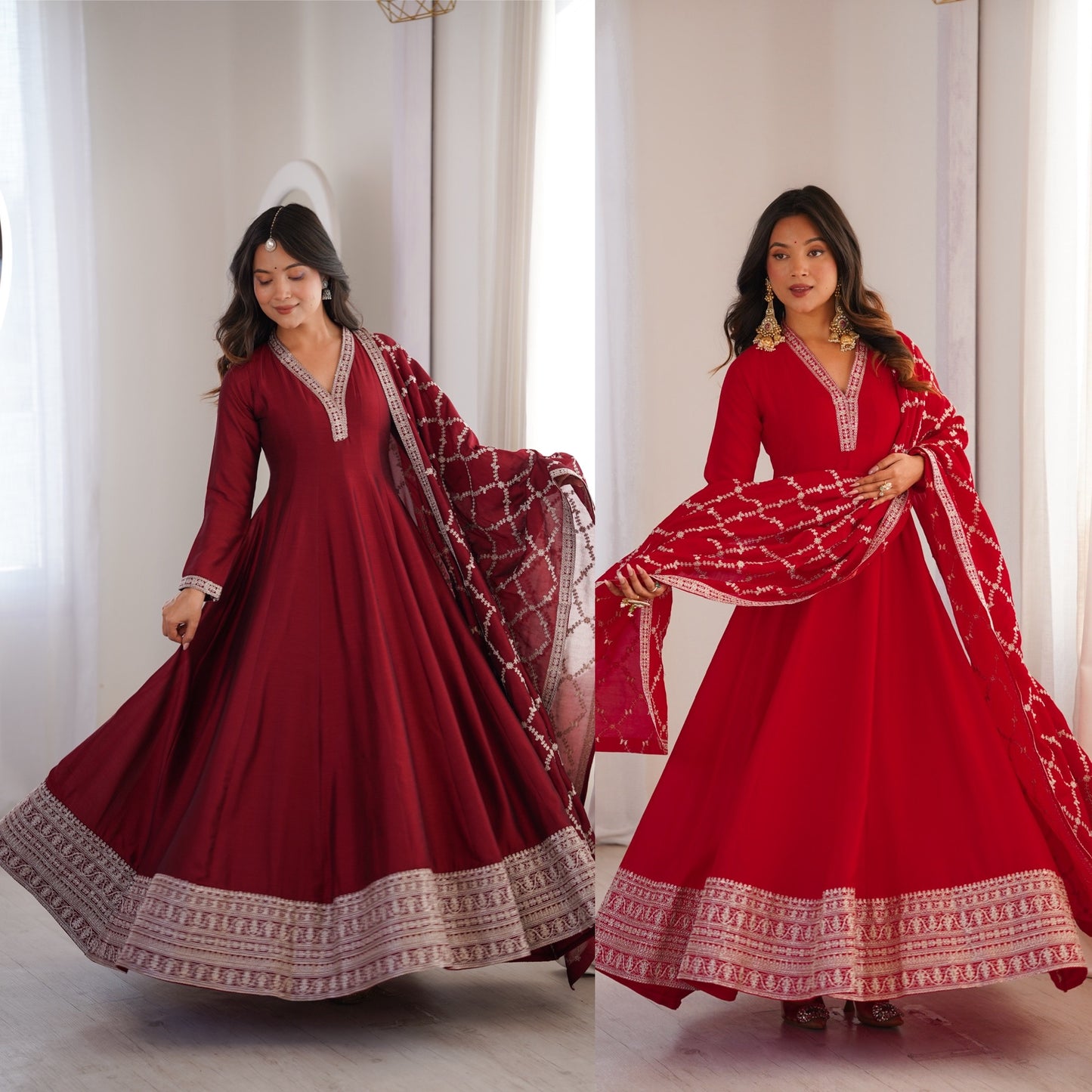 Wine Pink Blooming Silk Anarkali Suit for Wedding Party Wear