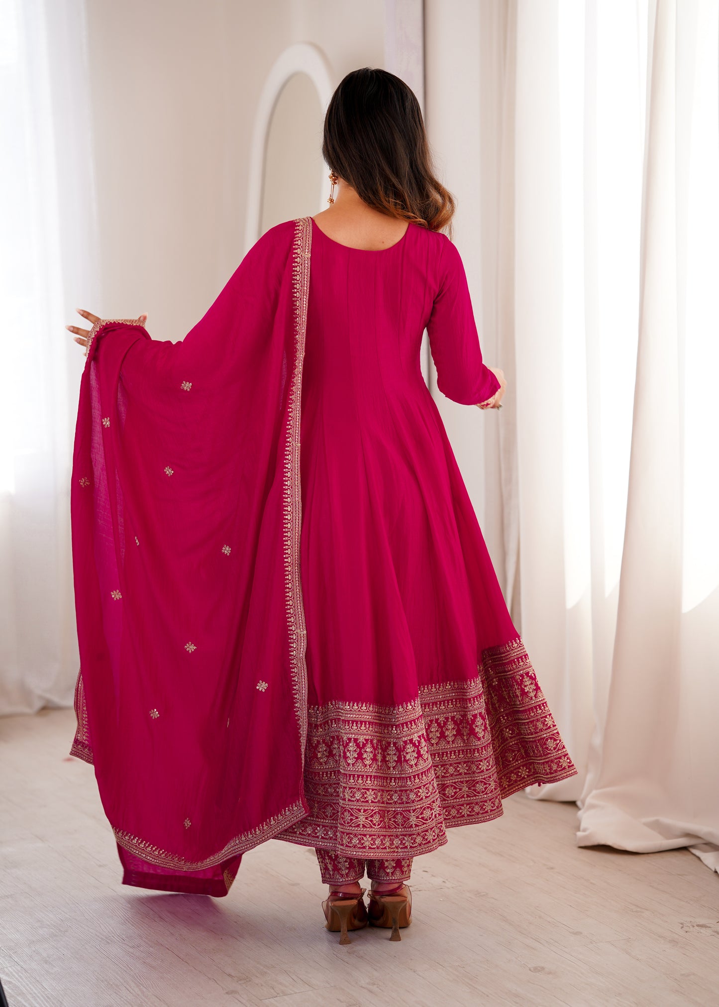 Dark Pink Silk Anarkali Salwar Suit Party Wear for Women