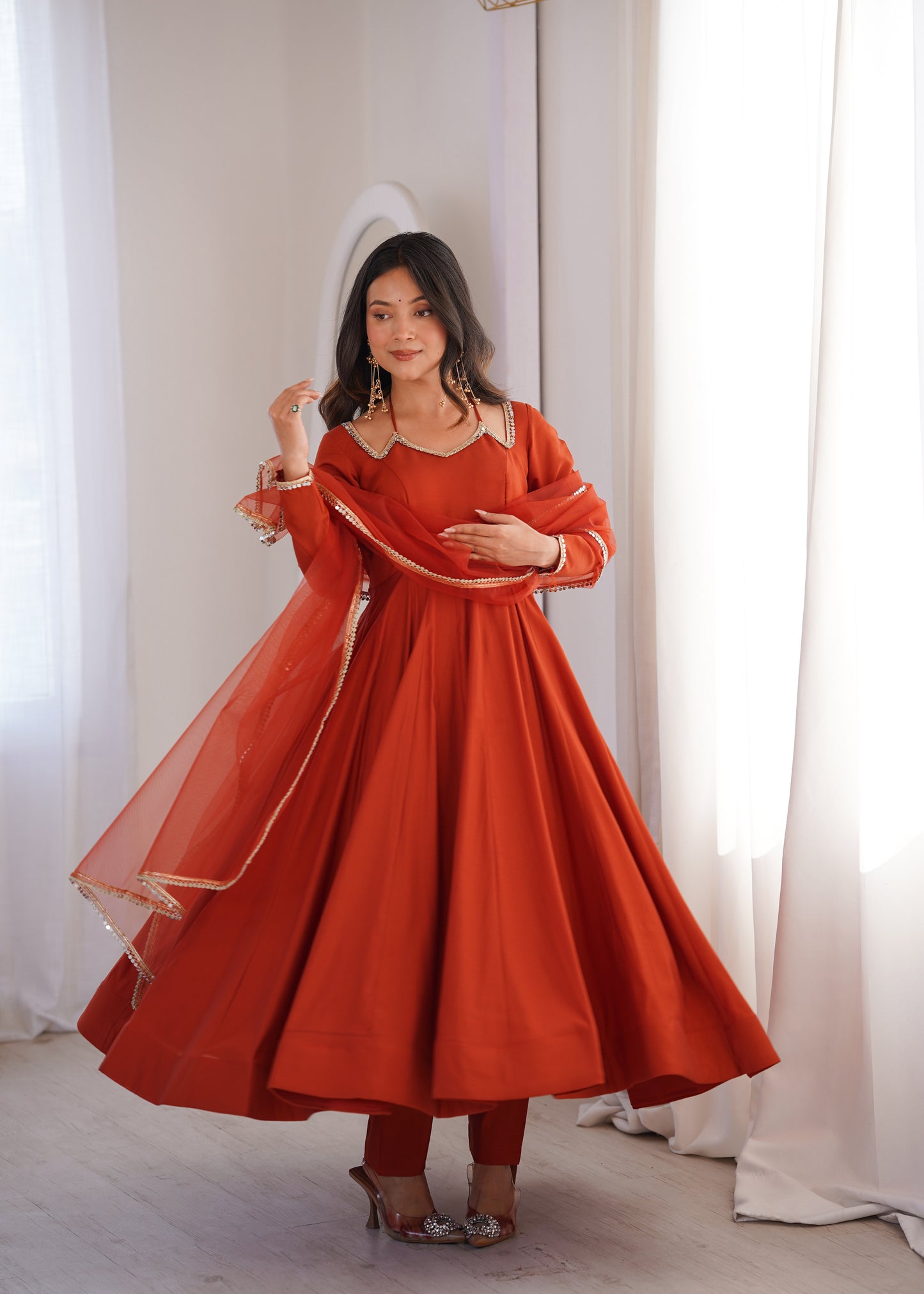 Pure Silk Chanderi Anarkali Suit Set for Festive Party Wear