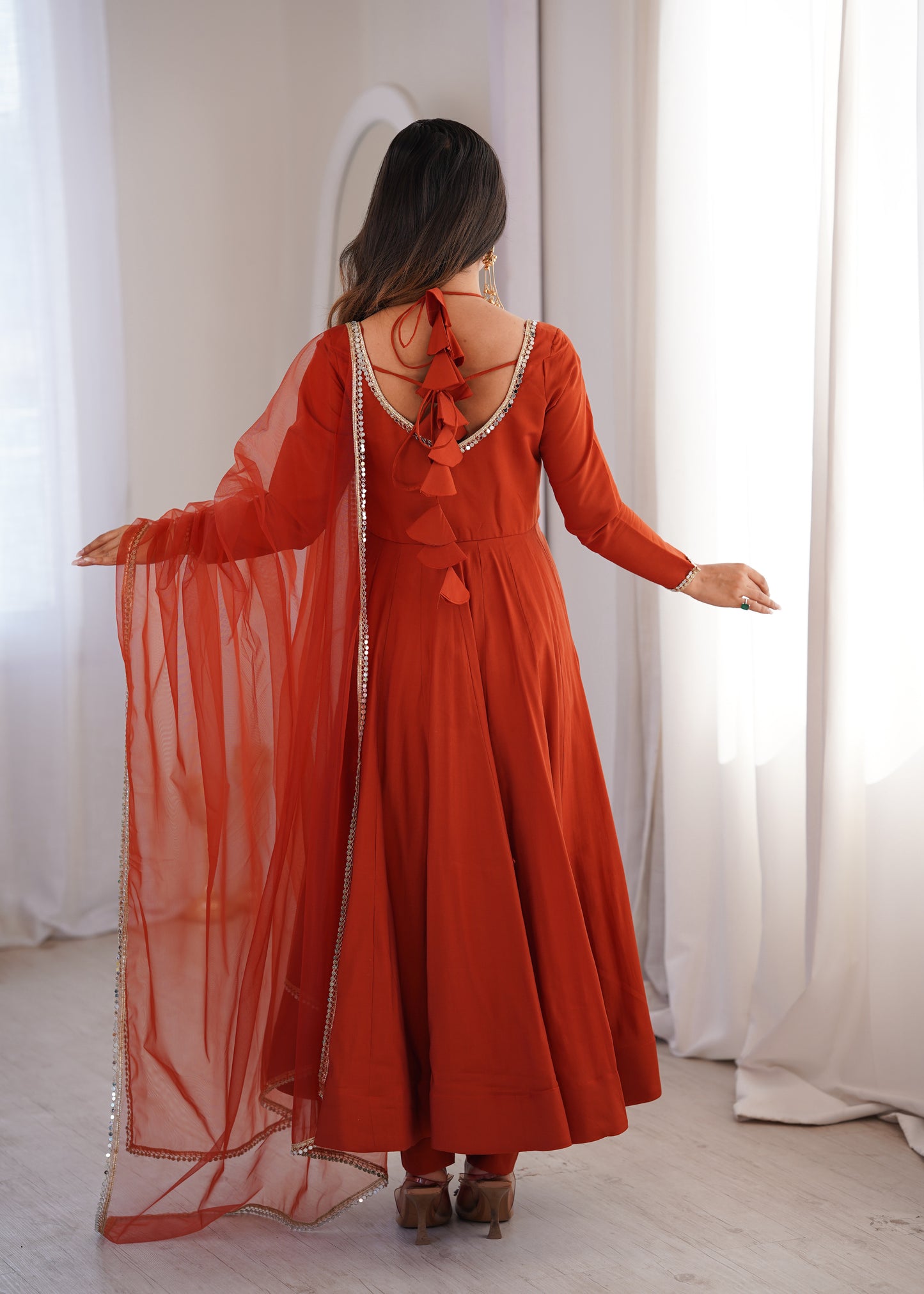 Pure Silk Chanderi Anarkali Suit Set for Festive Party Wear