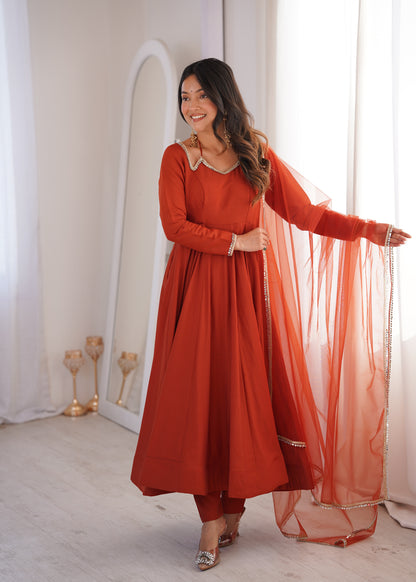 Pure Silk Chanderi Anarkali Suit Set for Festive Party Wear