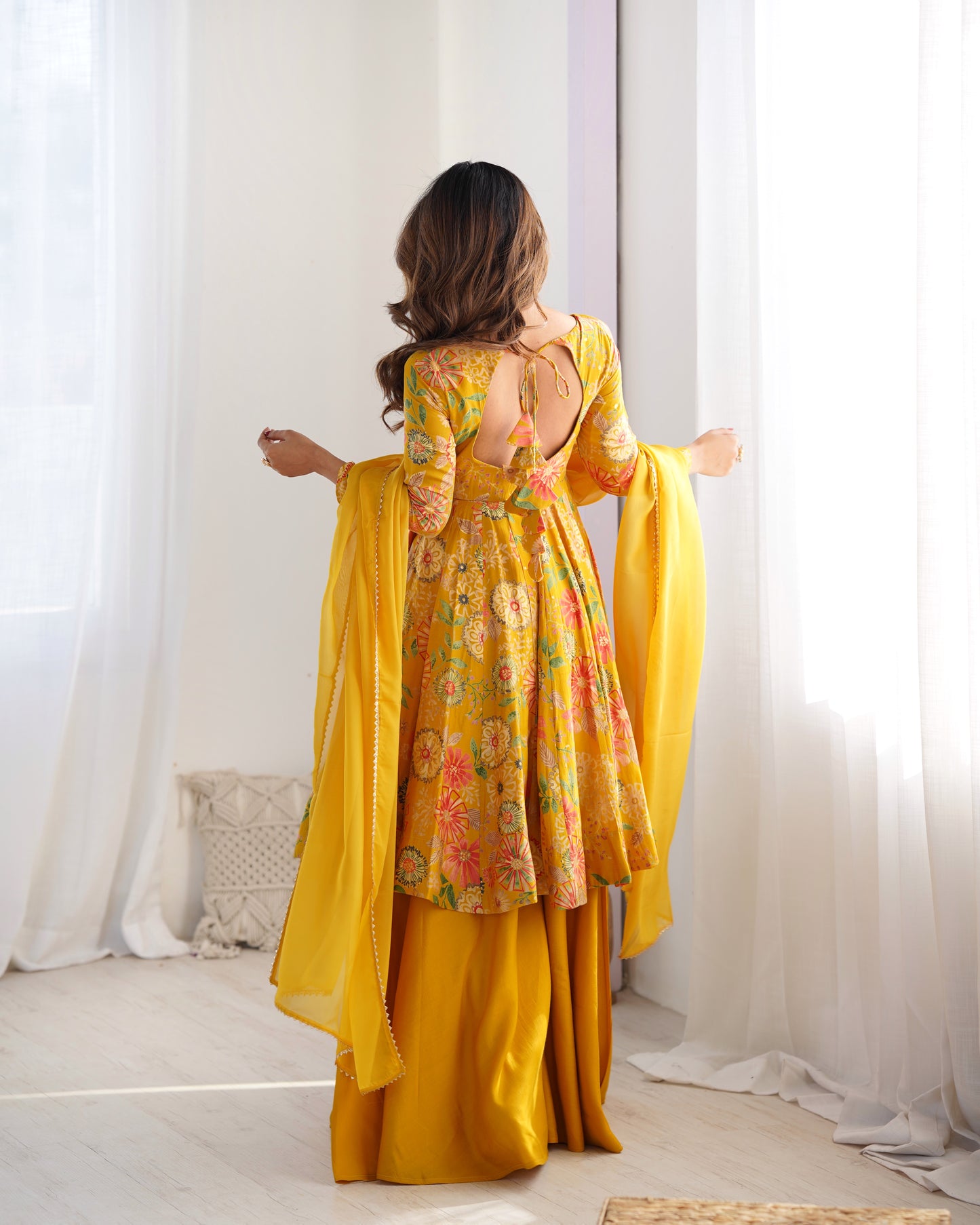 Floral Romansilk Chanderi Kediya Kurta Palazzo Set with Dupatta