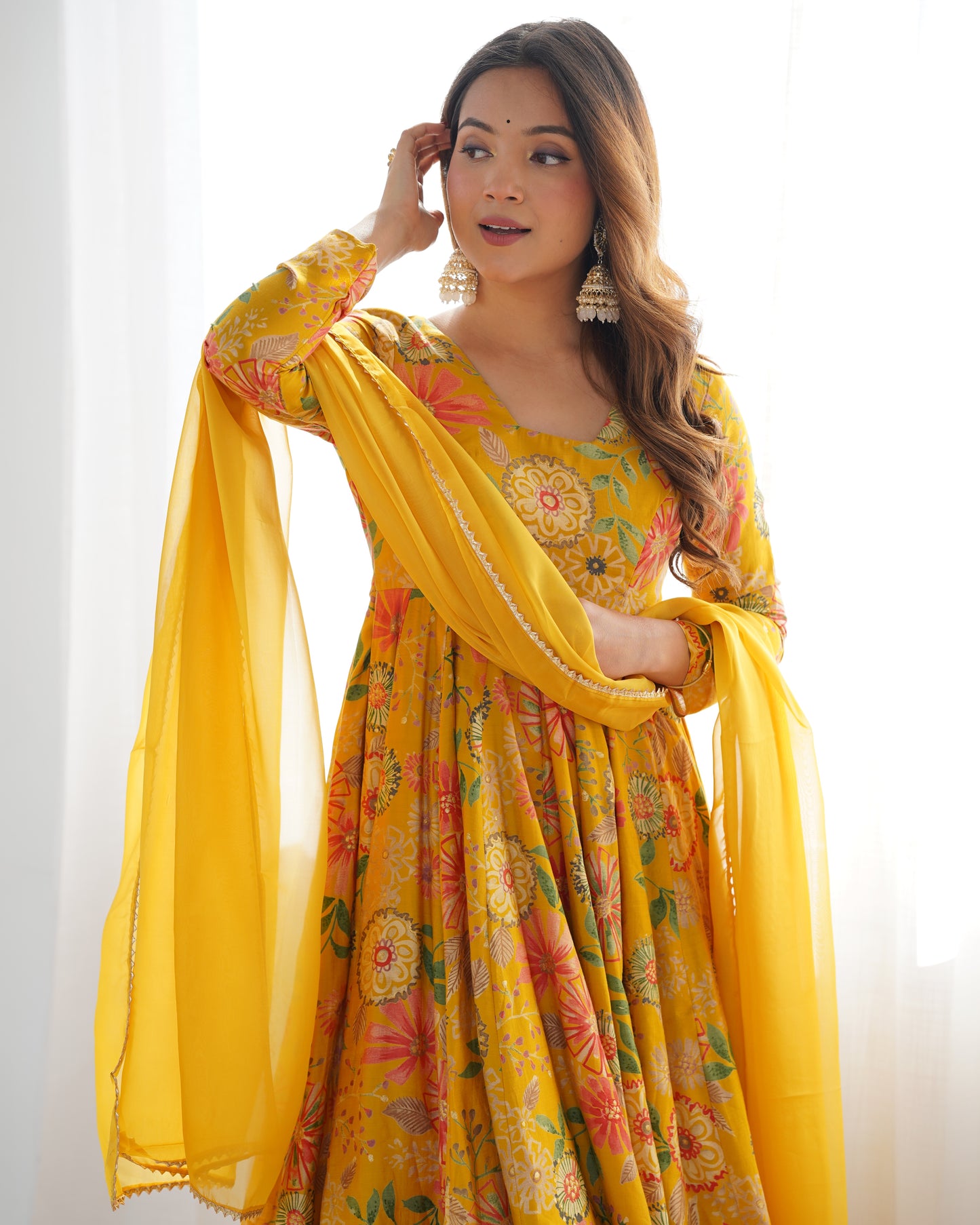 Floral Romansilk Chanderi Kediya Kurta Palazzo Set with Dupatta