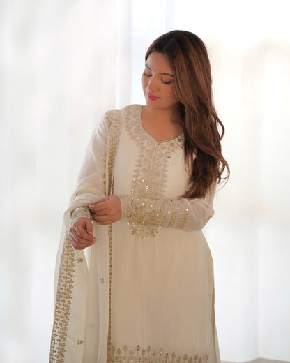 Ivory Chinon Silk Pakistani Suit Party Wear Salwar Kameez