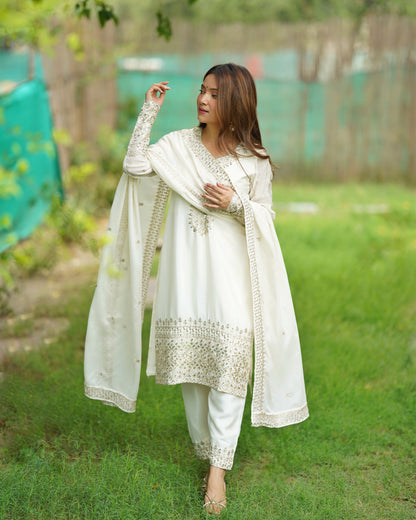 Ivory Chinon Silk Pakistani Suit Party Wear Salwar Kameez