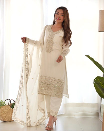 Ivory Chinon Silk Pakistani Suit Party Wear Salwar Kameez