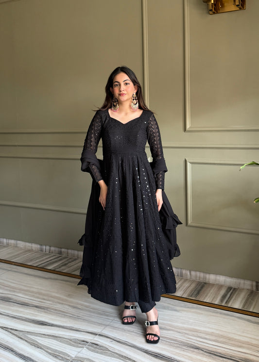 Lukhnowi Georgette Anarkali Salwar Suit Party Wear for Women
