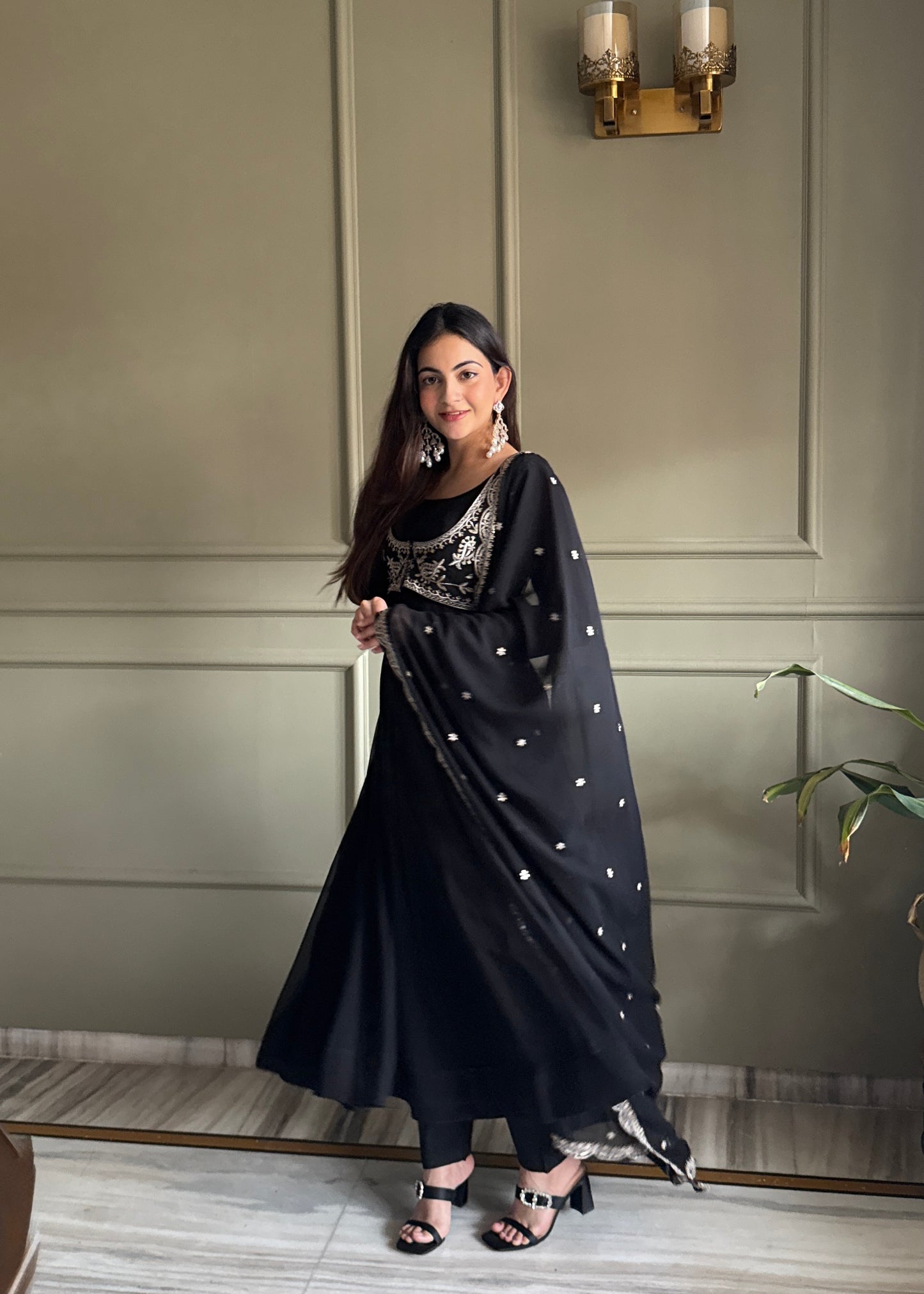 Black Georgette Anarkali Suit with Embroidered Koti
