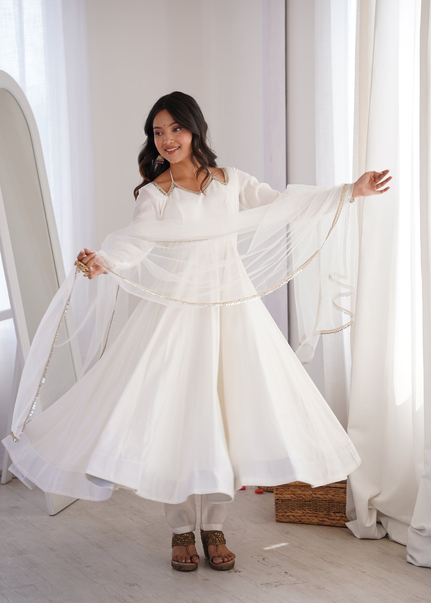Pure Silk Chanderi Anarkali Suit Set for Festive Party Wear