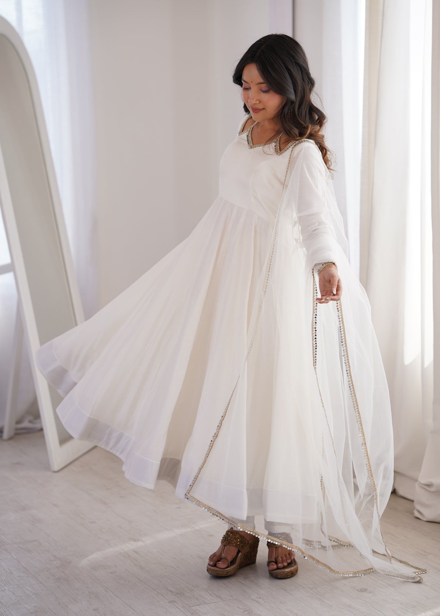 Pure Silk Chanderi Anarkali Suit Set for Festive Party Wear