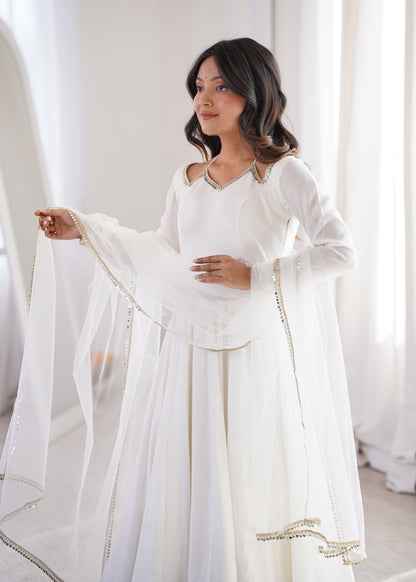 Pure Silk Chanderi Anarkali Suit Set for Festive Party Wear