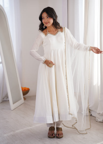 Pure Silk Chanderi Anarkali Suit Set for Festive Party Wear