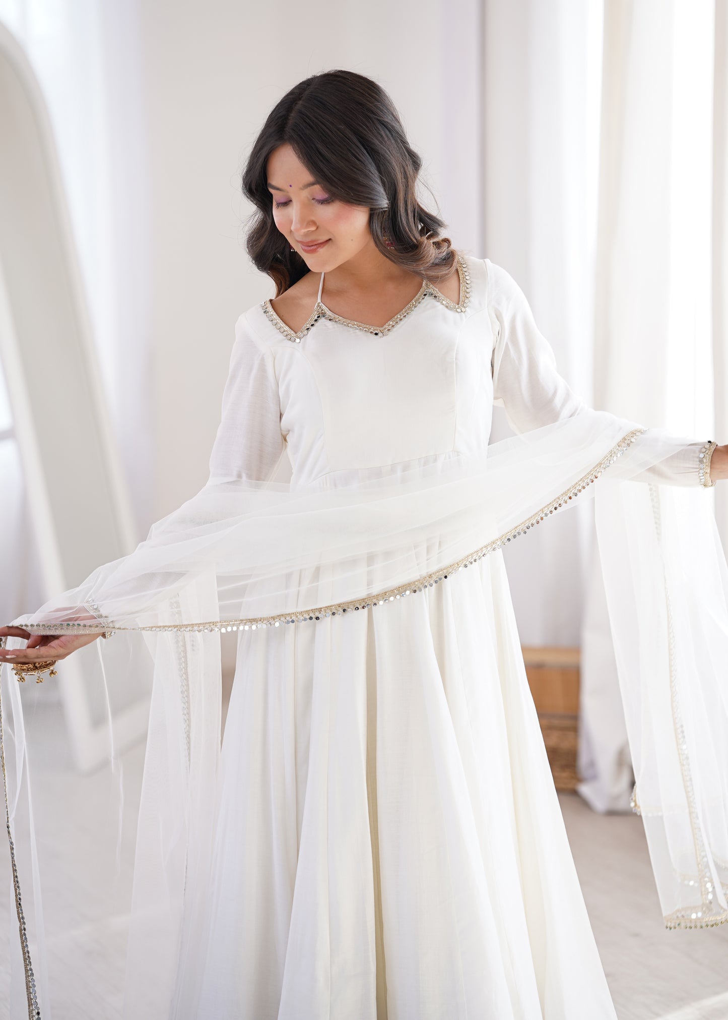 Pure Silk Chanderi Anarkali Suit Set for Festive Party Wear