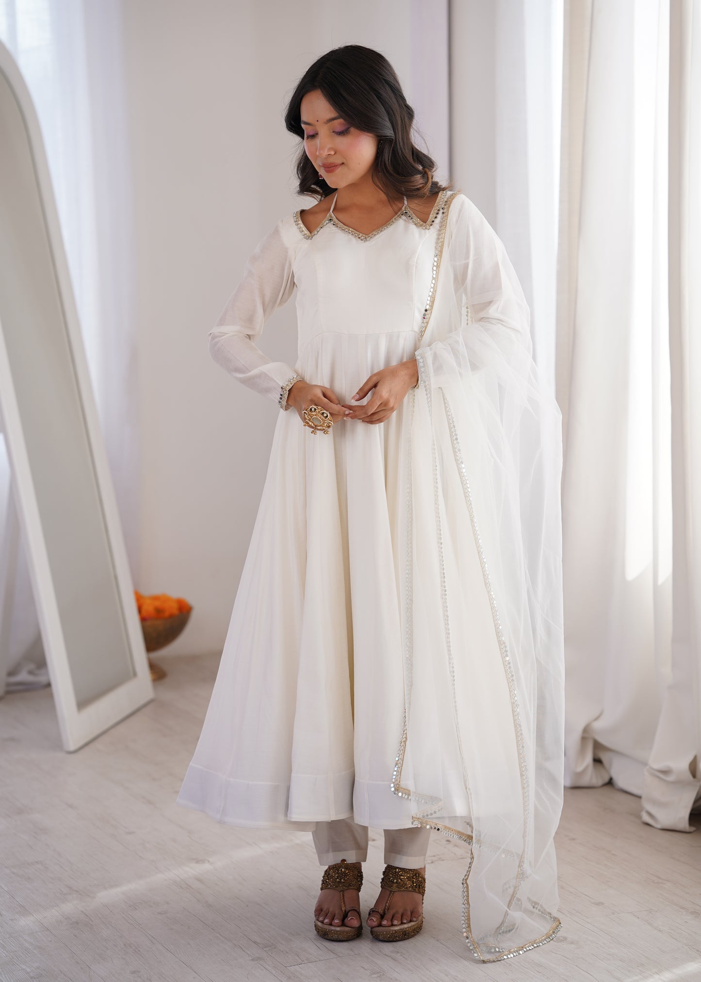Pure Silk Chanderi Anarkali Suit Set for Festive Party Wear