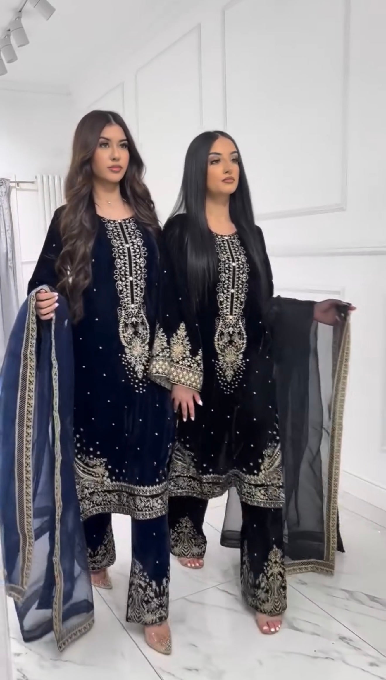 Dark Blue Velvet Pakistani Suit Party Wear Salwar Kameez