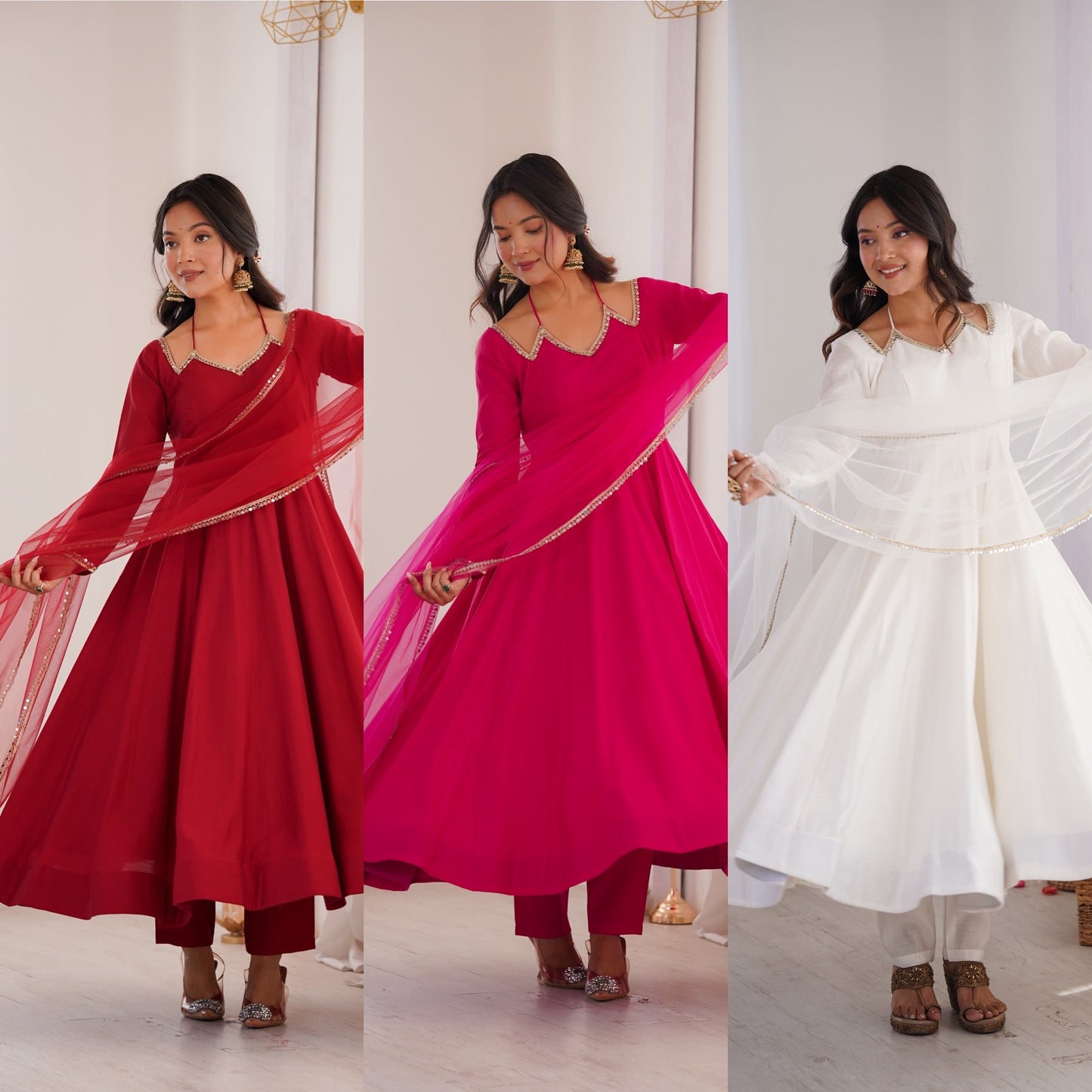 Pure Silk Chanderi Anarkali Suit Set for Festive Party Wear