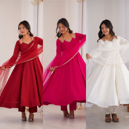 Pure Silk Chanderi Anarkali Suit Set for Festive Party Wear