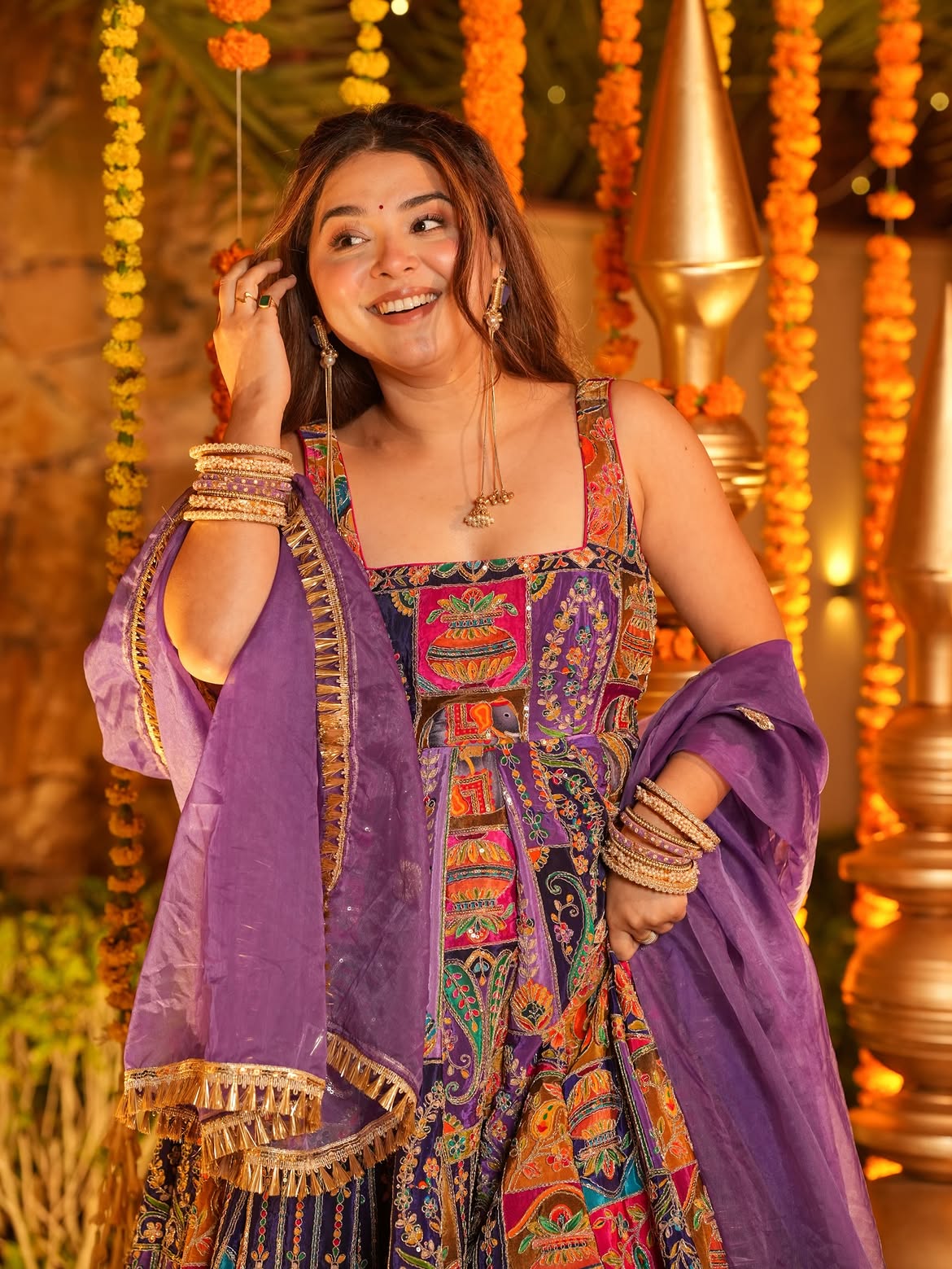 Purple Position Print Embroidered Lehenga Choli for Women