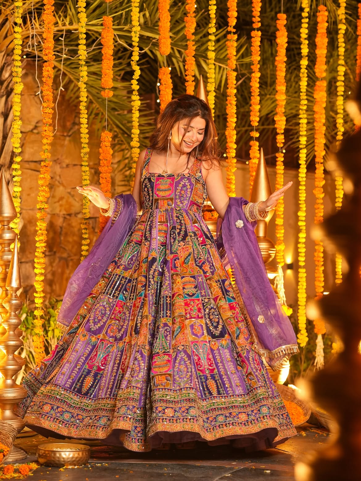 Purple Position Print Embroidered Lehenga Choli for Women