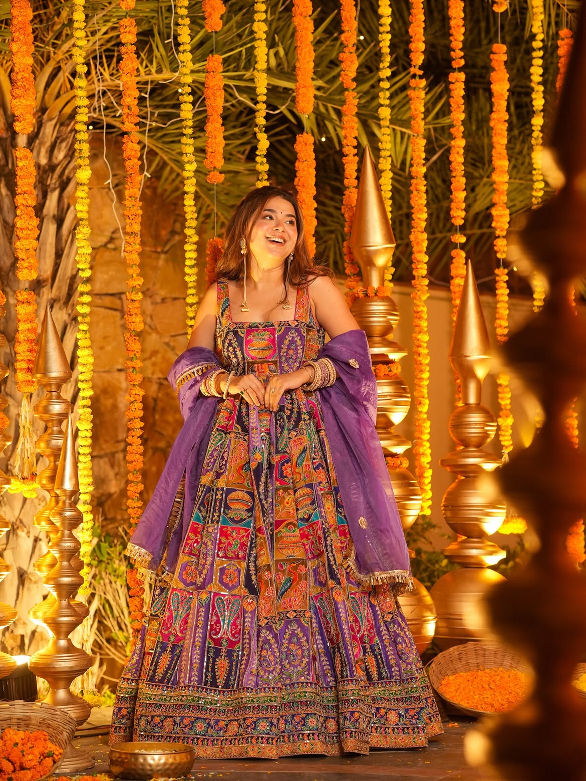 Purple Position Print Embroidered Lehenga Choli for Women