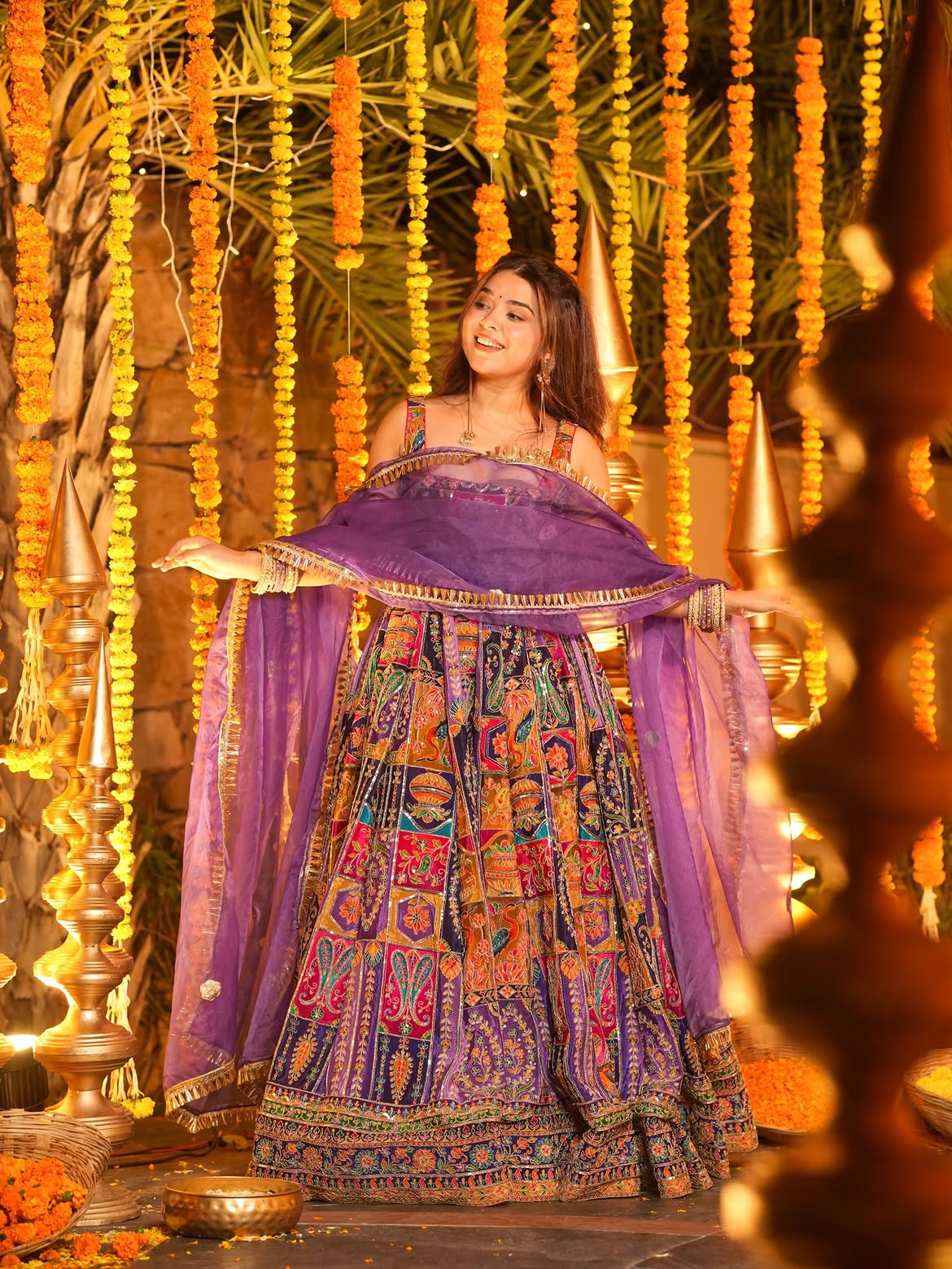 Purple Position Print Embroidered Lehenga Choli for Women
