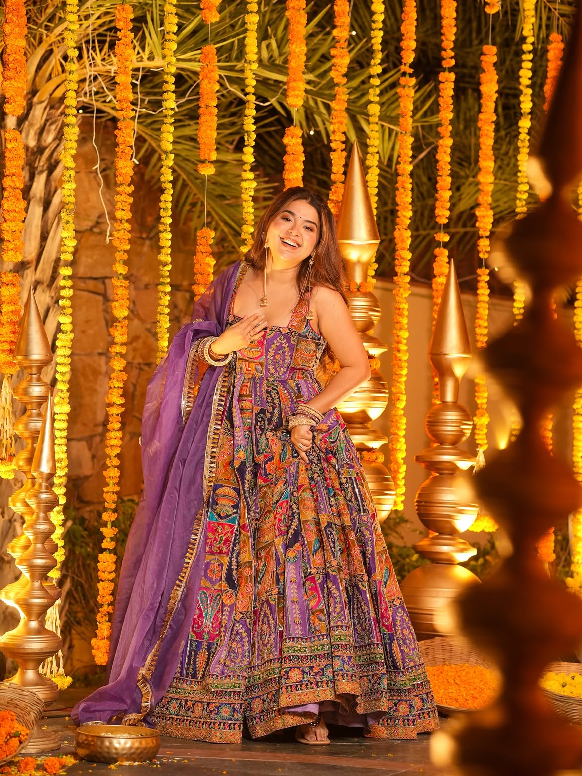 Purple Position Print Embroidered Lehenga Choli for Women