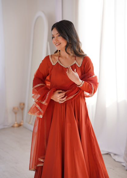 Pure Silk Chanderi Anarkali Suit Set for Festive Party Wear